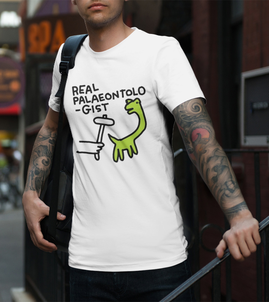 Real Palaeontologist Dinosaur Hammer Green Hand Drawing T-Shirt