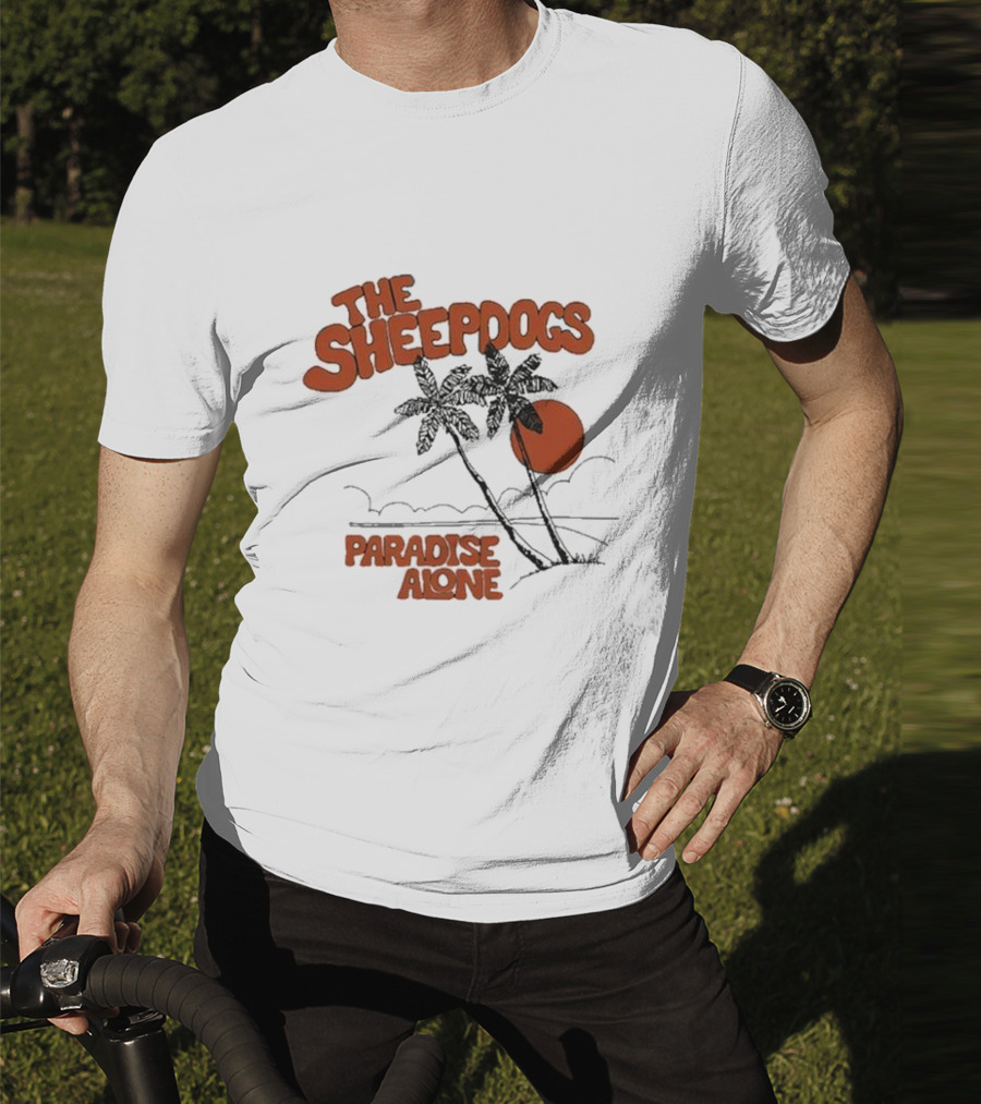 The Sheepdogs Paradise Alone Yellow Sunset Tropical Palms T-Shirt