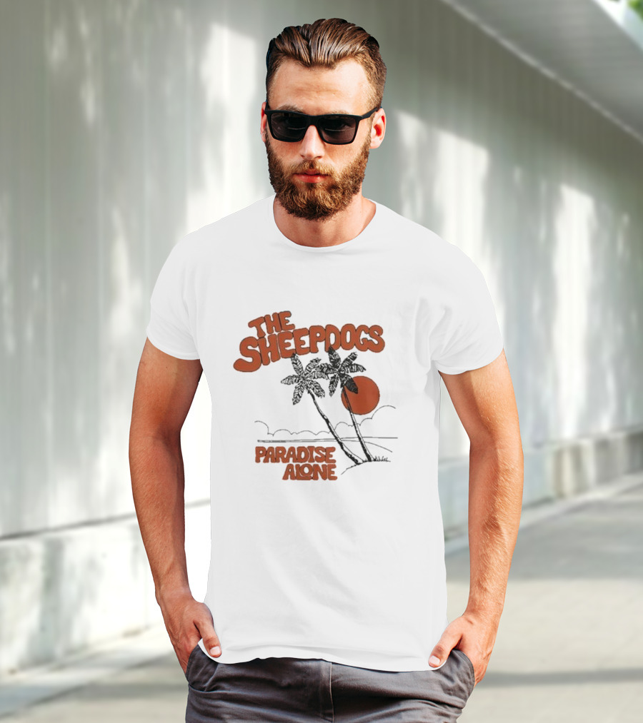 The Sheepdogs Paradise Alone Yellow Sunset Tropical Palms T-Shirt