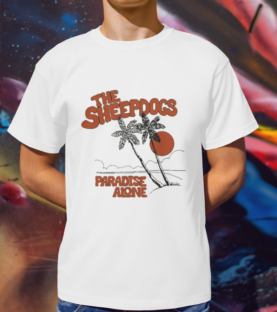The Sheepdogs Paradise Alone Yellow Sunset Tropical Palms T-Shirt