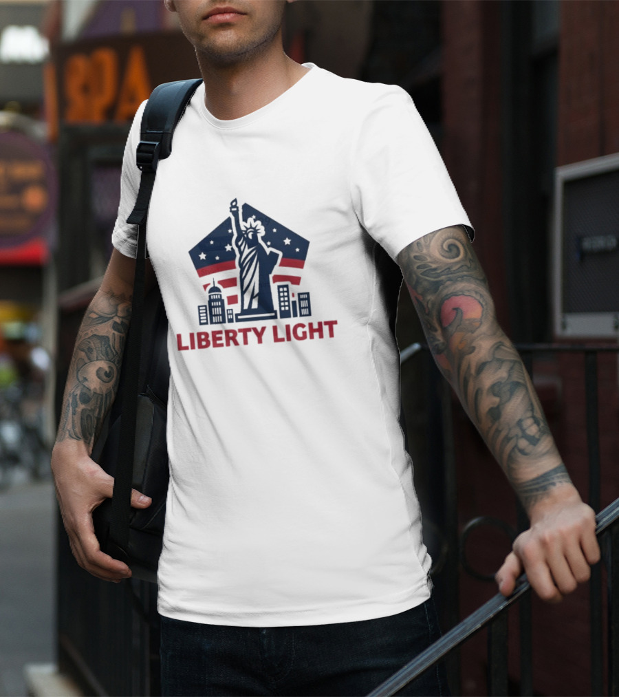 Liberty Light Statue Stars Stripes America T-Shirt