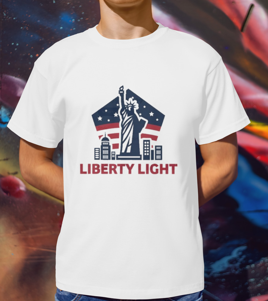 Liberty Light Statue Stars Stripes America T-Shirt