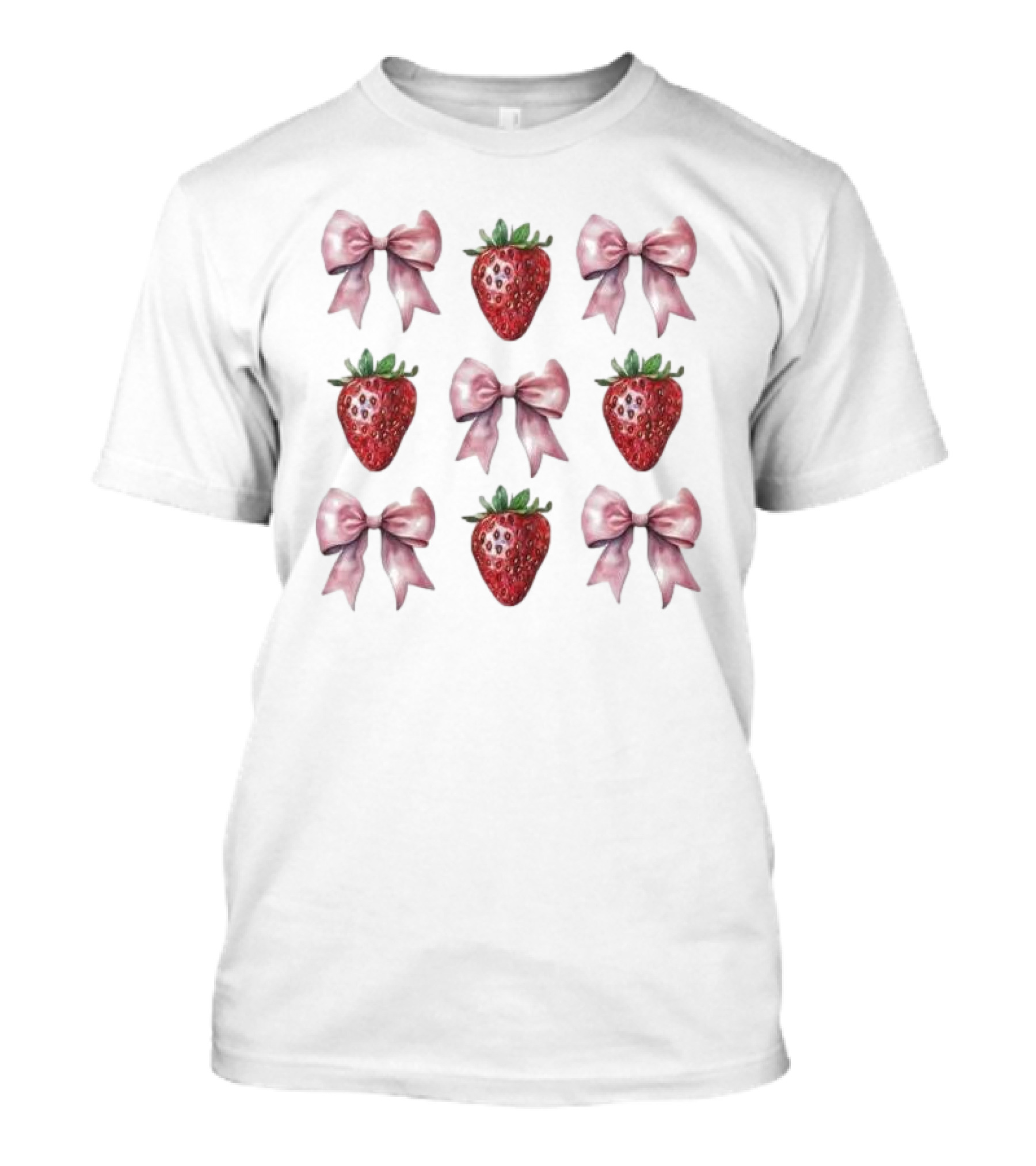Women’s Summer Strawberries With Pink Bows Coquette T-Shirt