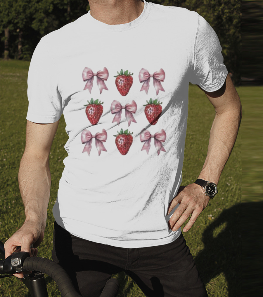 Women’s Summer Strawberries With Pink Bows Coquette T-Shirt