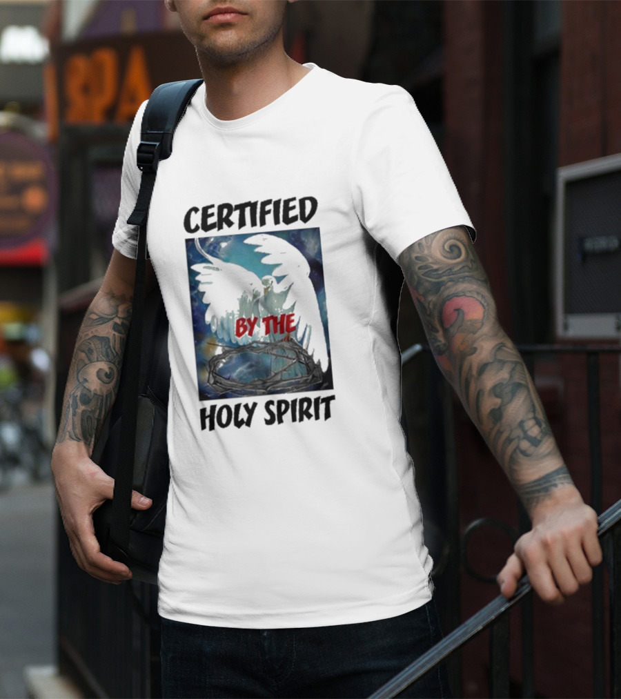 Certified By The Holy Spirit Angel Wings Cross Clouds T-Shirt