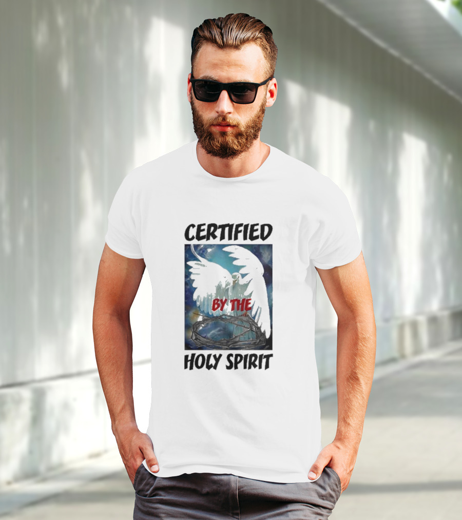Certified By The Holy Spirit Angel Wings Cross Clouds T-Shirt