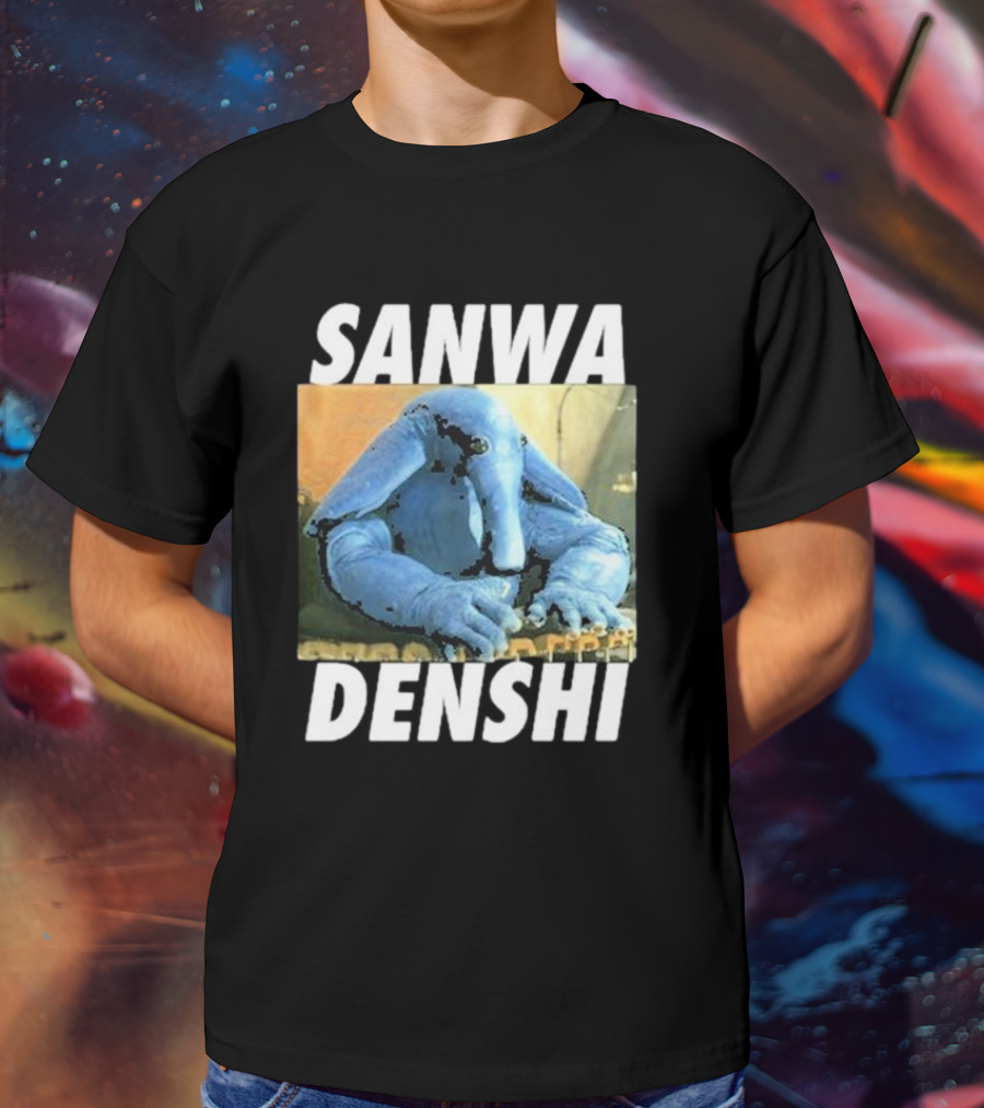 SANWA DENSHI Blue Elephant Playing Keyboards T-Shirt