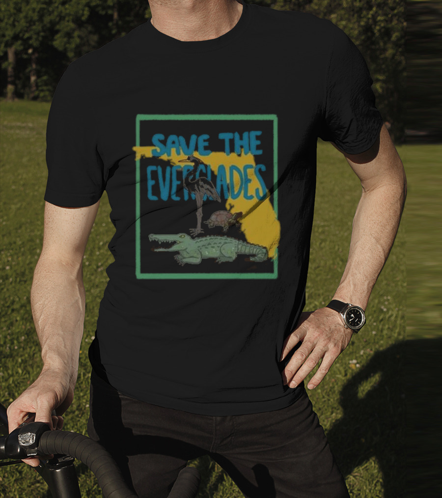 Gators Daily Save The Everglades Florida Map With Alligator, Heron, And Turtle T-Shirt