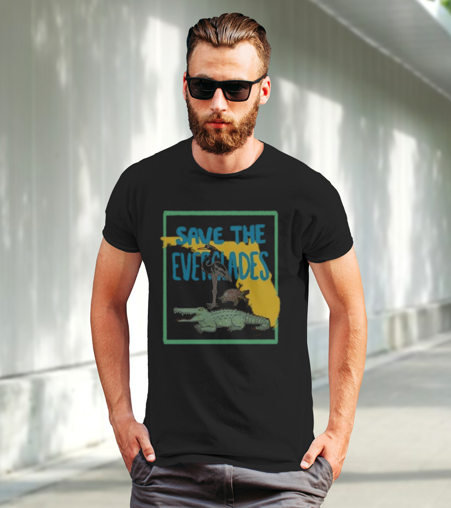 Gators Daily Save The Everglades Florida Map With Alligator, Heron, And Turtle T-Shirt