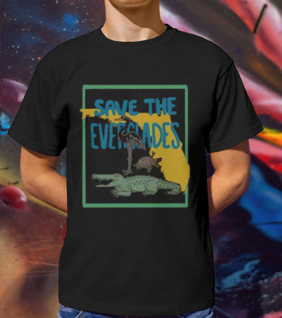 Gators Daily Save The Everglades Florida Map With Alligator, Heron, And Turtle T-Shirt