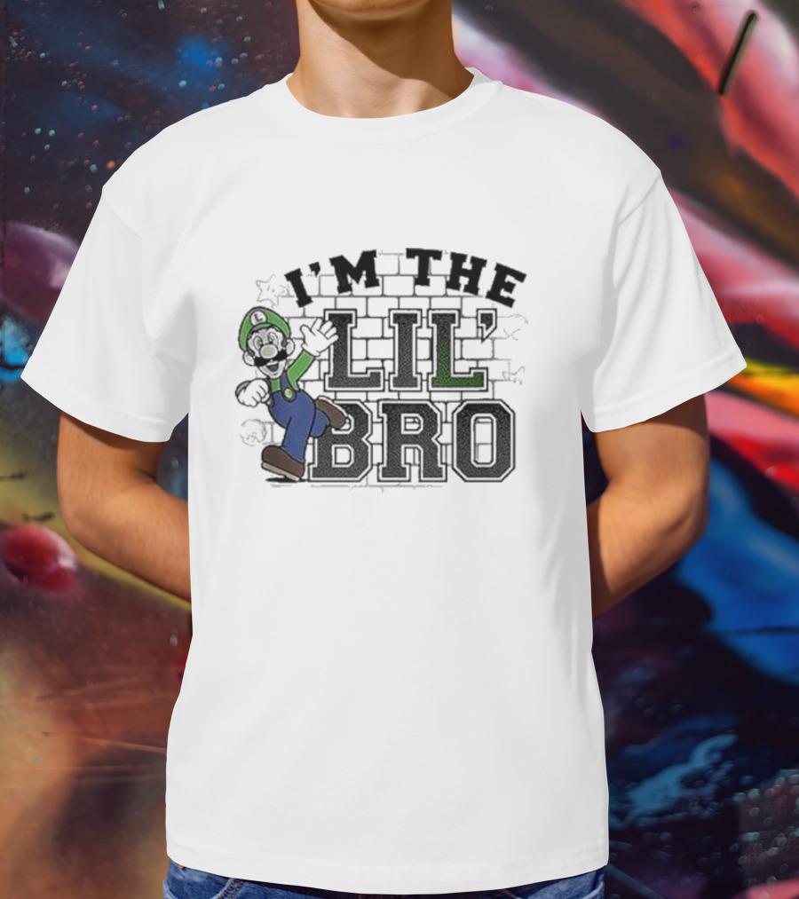 I'm The Lil' Bro Luigi Action Pose Super Mario Dark T-Shirt