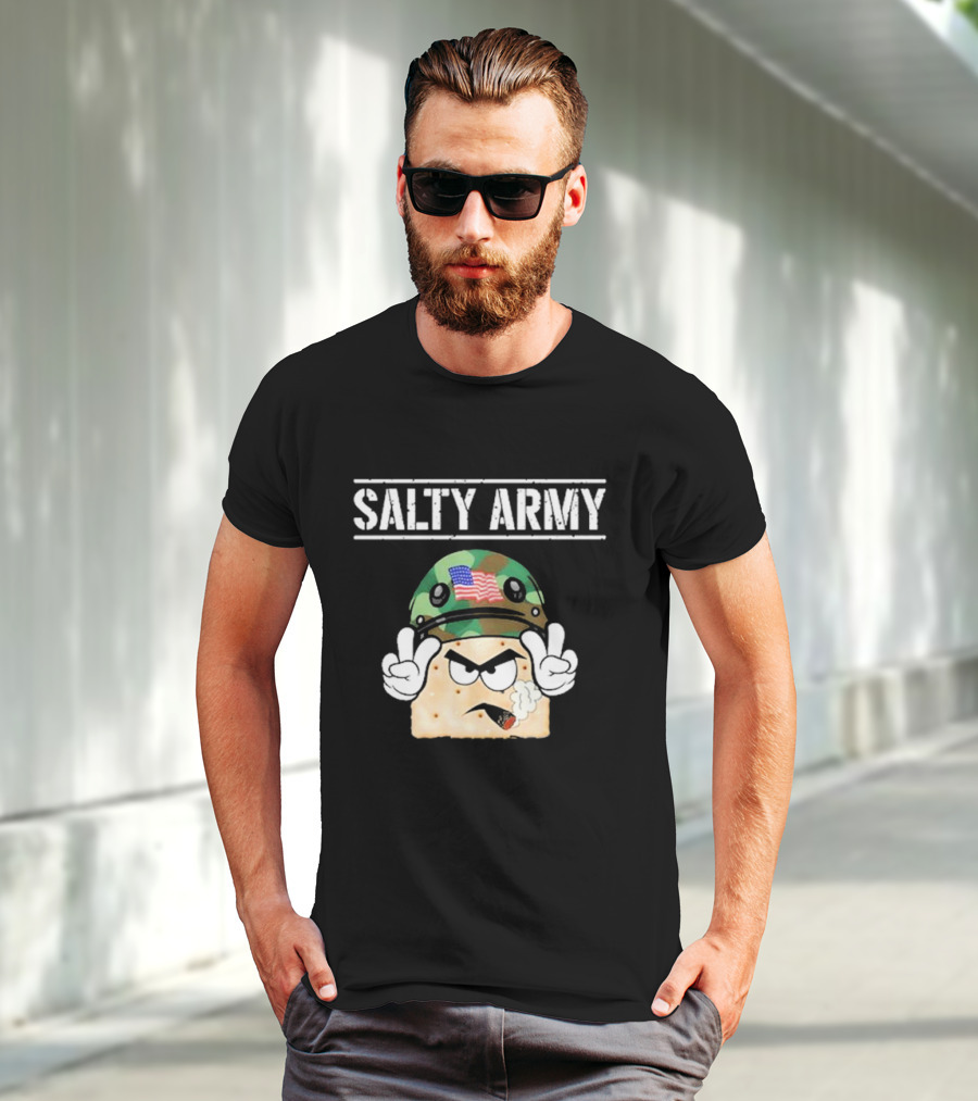Salty Army Cracker With Camouflage Helmet Smoking Cigarette T-Shirt