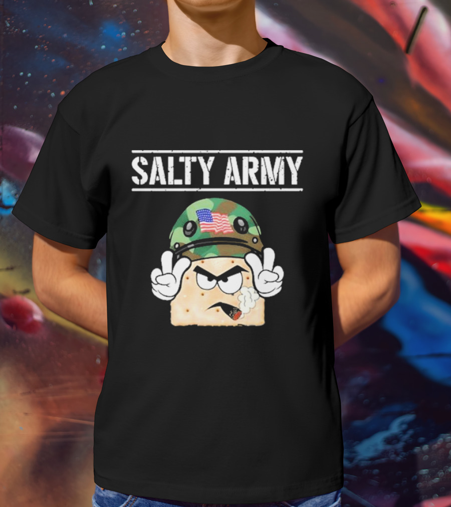 Salty Army Cracker With Camouflage Helmet Smoking Cigarette T-Shirt