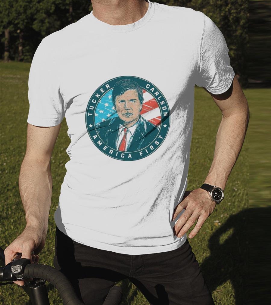 Tucker Carlson America First United States Flag Background T-Shirt