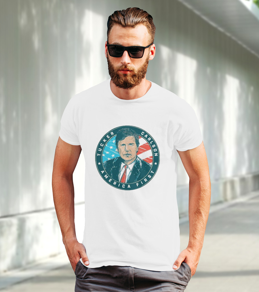 Tucker Carlson America First United States Flag Background T-Shirt