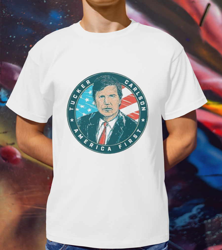 Tucker Carlson America First United States Flag Background T-Shirt