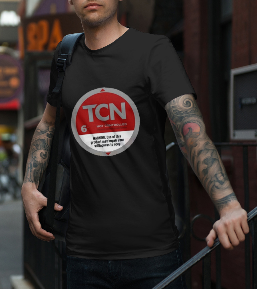 Tucker Carlson Network TCN Not Controlled Warning Label T-Shirt