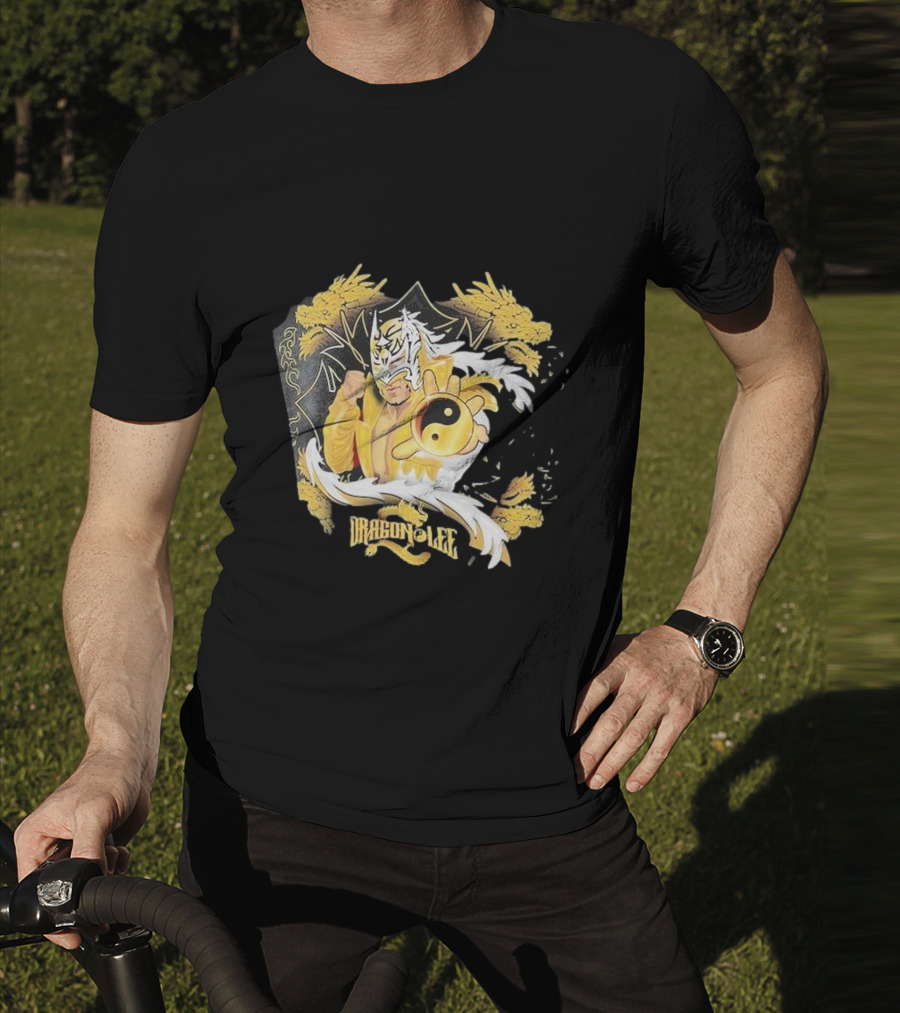 Dragon Lee Superstar Masked Wrestler Yin Yang Golden Dragon T-Shirt