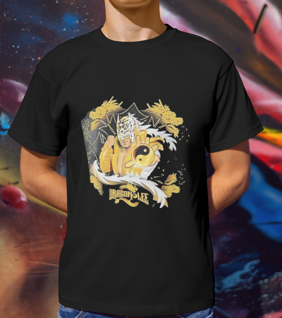 Dragon Lee Superstar Masked Wrestler Yin Yang Golden Dragon T-Shirt