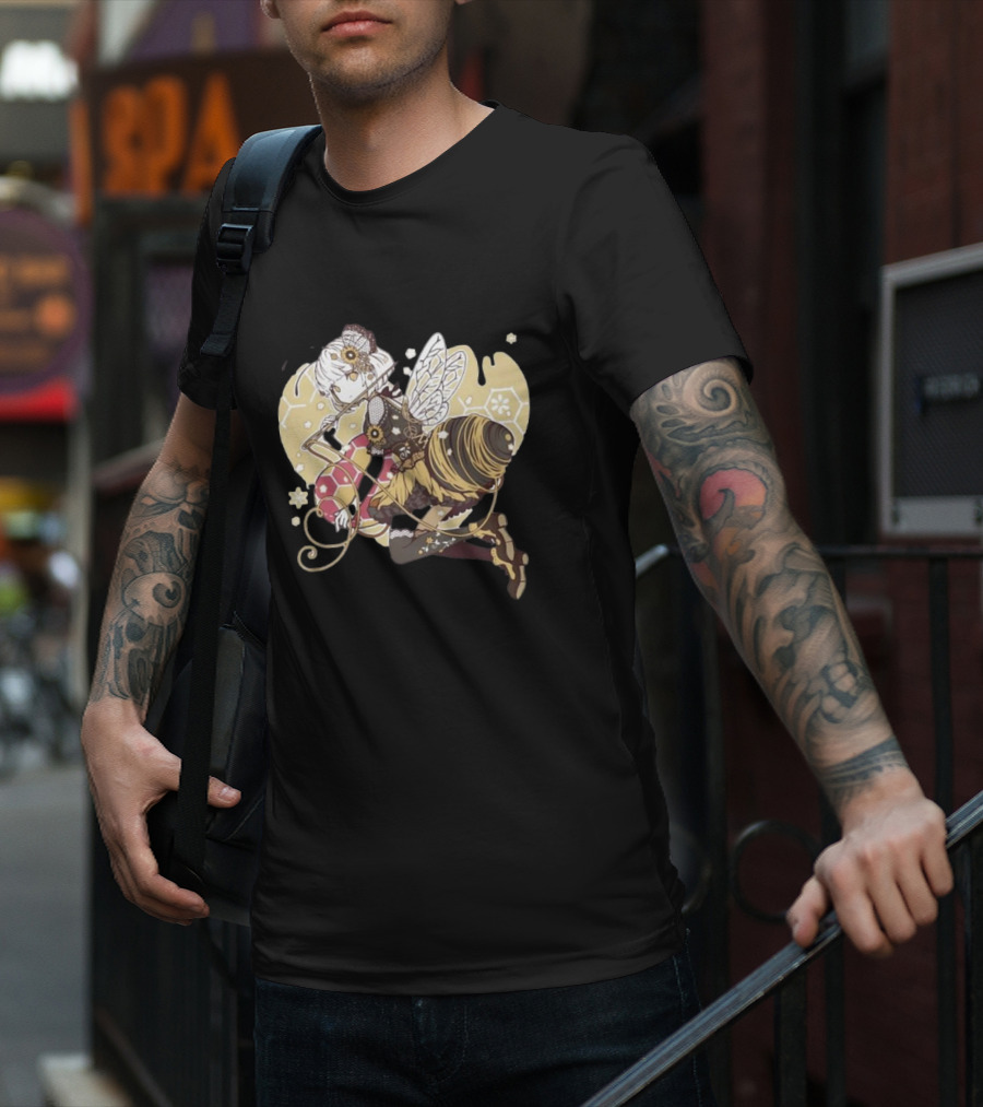 Golden Guardian Of The Hive Ethereal Anime Character With Wings And Honeycomb Elements T-Shirt