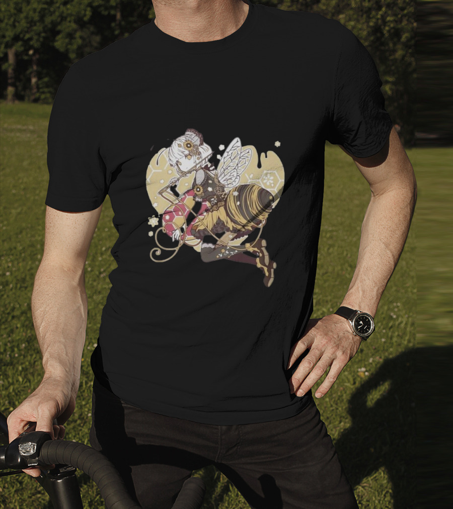 Golden Guardian Of The Hive Ethereal Anime Character With Wings And Honeycomb Elements T-Shirt