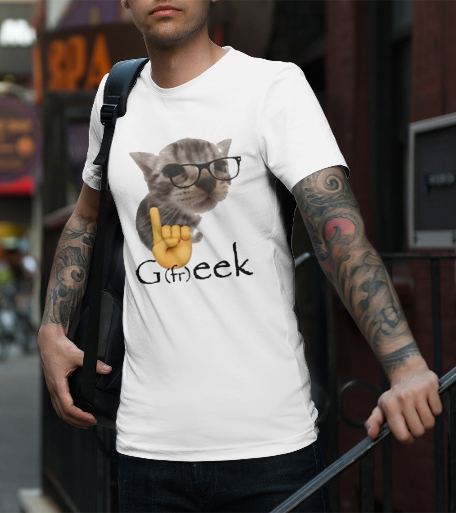 Goofy Ahhs Geek Cat Meme With Glasses And Emoji Finger T-Shirt