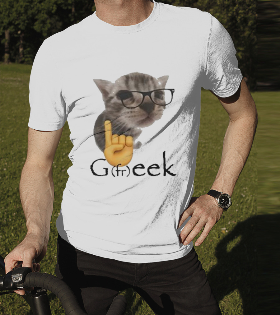 Goofy Ahhs Geek Cat Meme With Glasses And Emoji Finger T-Shirt