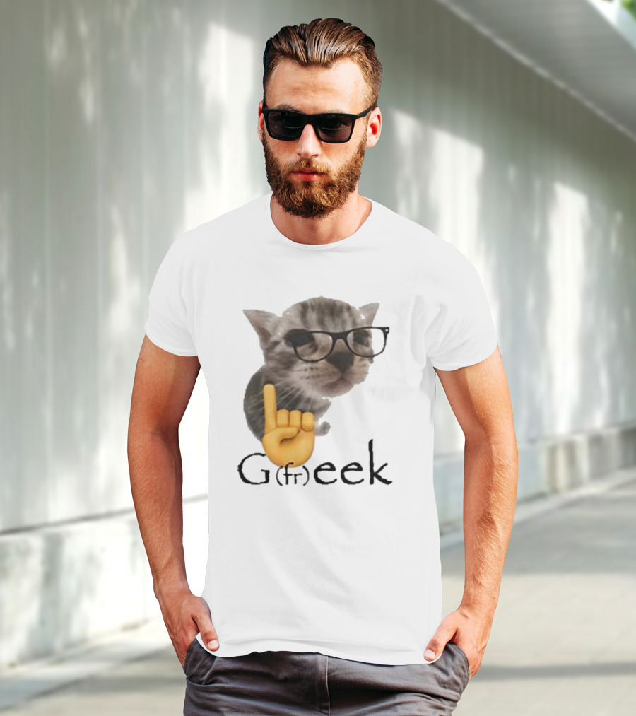 Goofy Ahhs Geek Cat Meme With Glasses And Emoji Finger T-Shirt