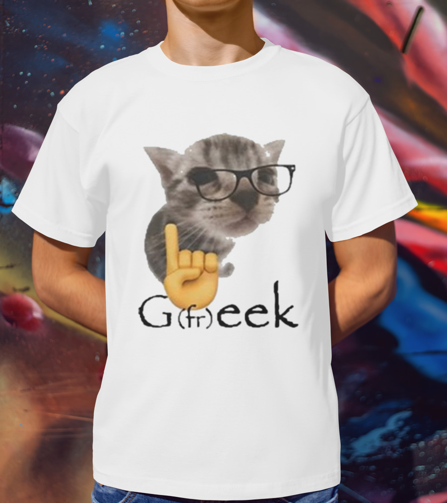 Goofy Ahhs Geek Cat Meme With Glasses And Emoji Finger T-Shirt