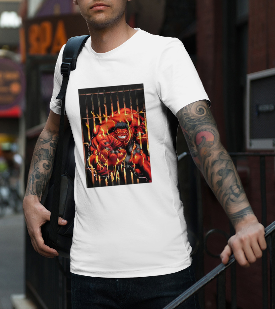 Marvel Red Hulk Escaping Fiery Cage T-Shirt