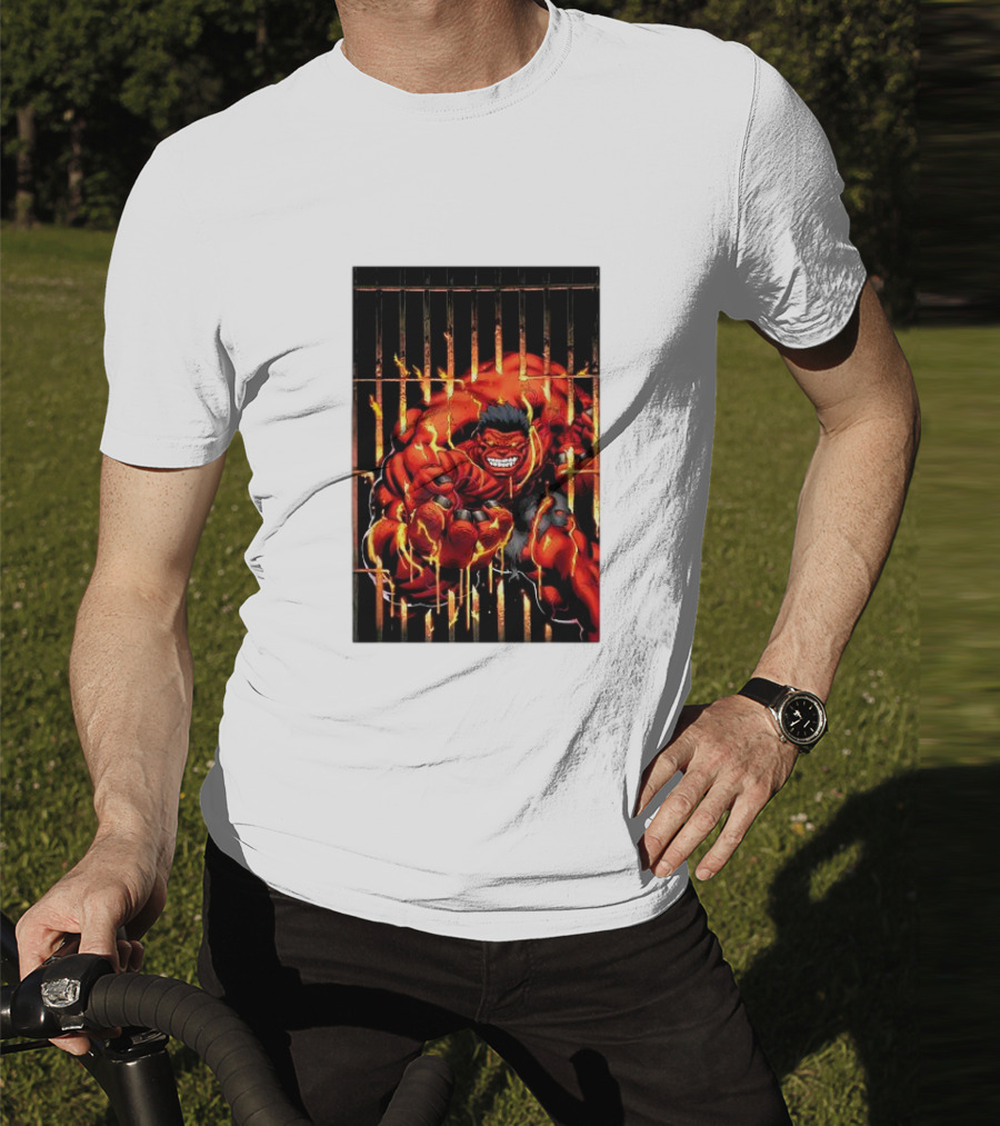 Marvel Red Hulk Escaping Fiery Cage T-Shirt