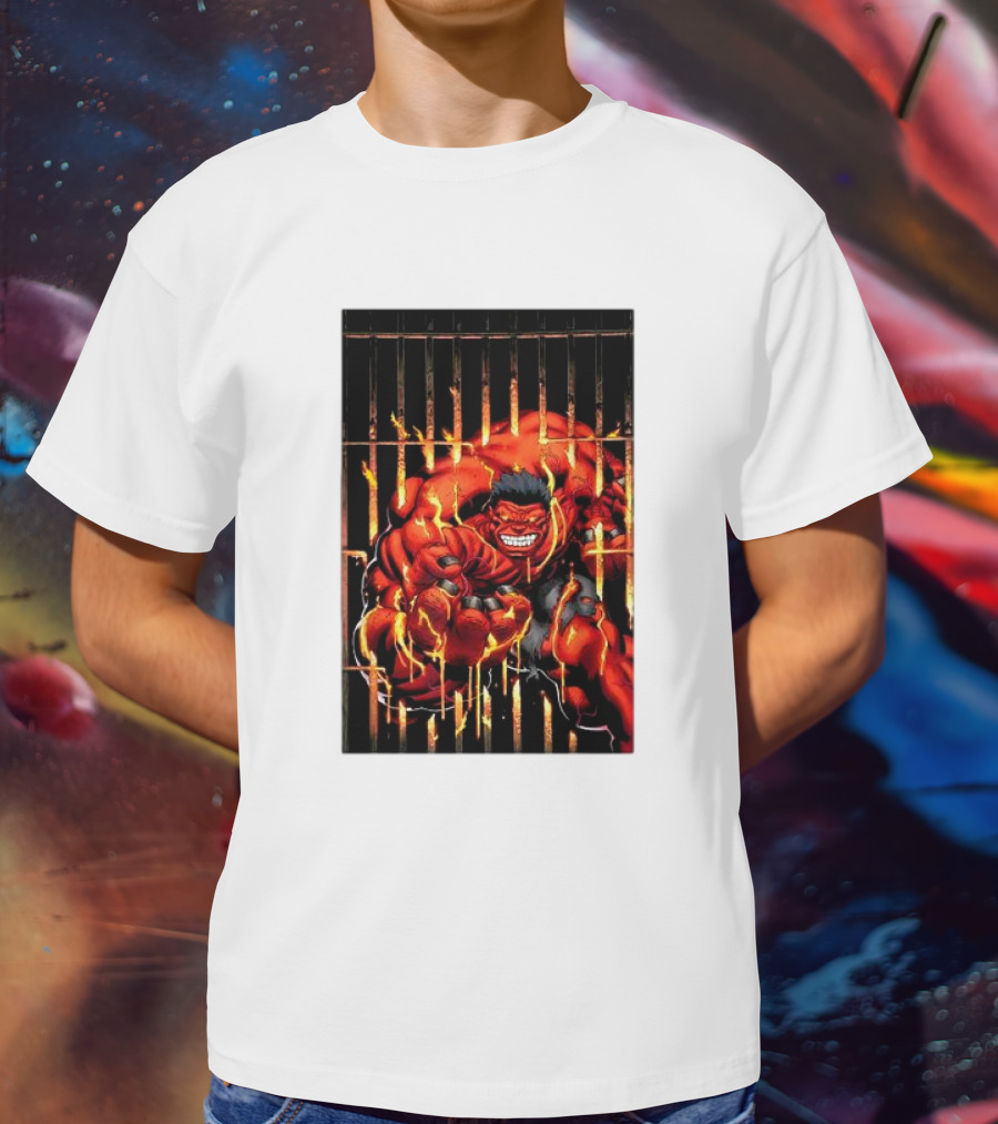 Marvel Red Hulk Escaping Fiery Cage T-Shirt
