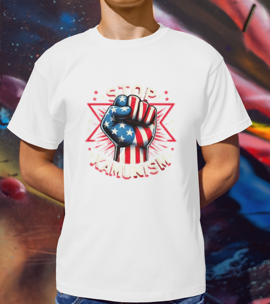Stop Kamunism American Flag Fist With Stars And Red Stripes T-Shirt
