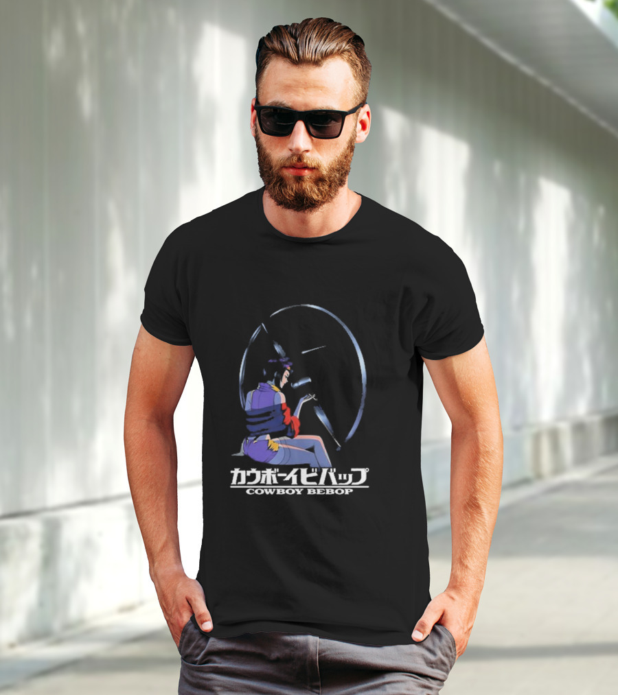Cowboy Bebop Anime Character Sitting With Reflective Circular Background T-Shirt