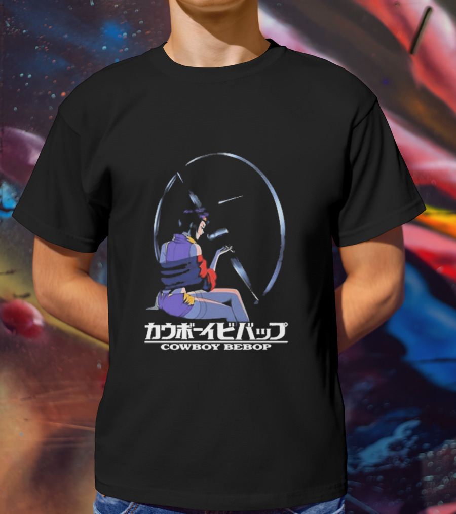 Cowboy Bebop Anime Character Sitting With Reflective Circular Background T-Shirt