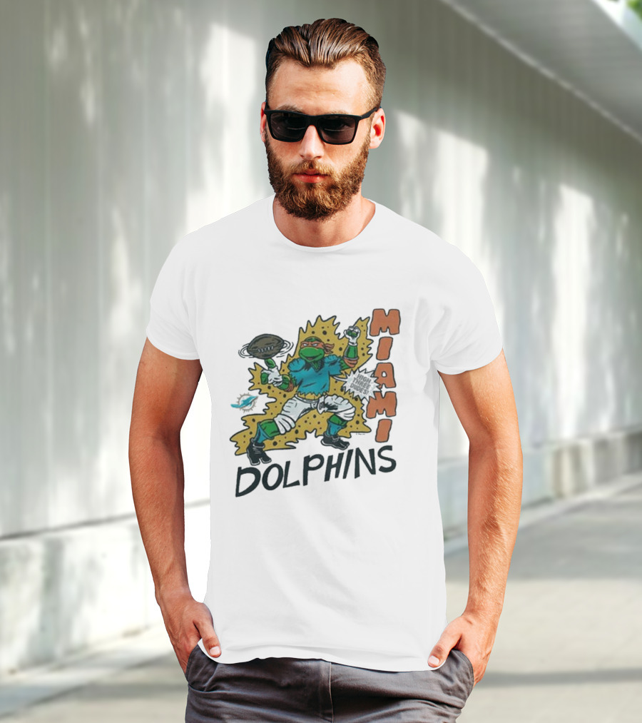 TMNT Michelangelo Miami Dolphins Crossover Comic T-Shirt