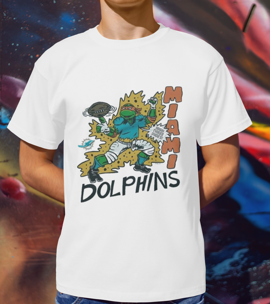 TMNT Michelangelo Miami Dolphins Crossover Comic T-Shirt