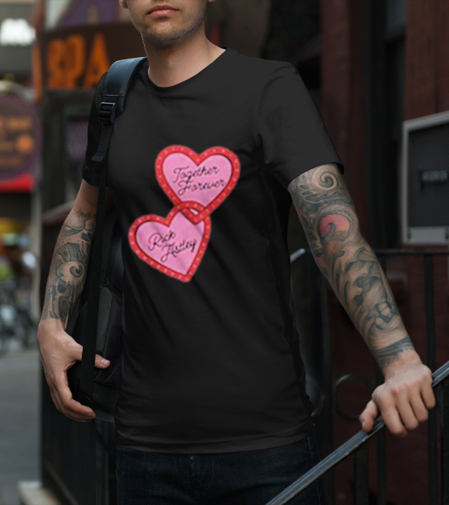 Together Forever Rick Astley Hearts Black T-Shirt