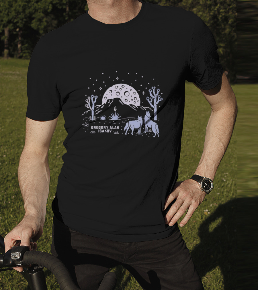 Gregory Alan Isakov Full Moon In Joshua Tree Desert Night With Horses And Cacti T-Shirt