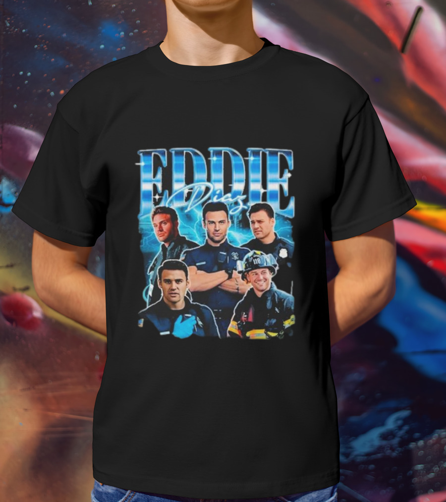 Eddie Diaz Retro 90s Vintage Firefighter Crew T-Shirt