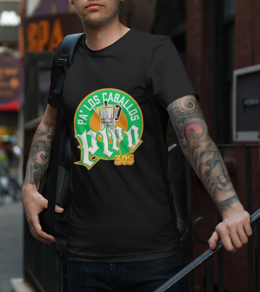 Lebatardaf Pipo Cafecito Pa’ Los Caballos 305 Moka Pot Logo Iconic Miami Culture T-Shirt