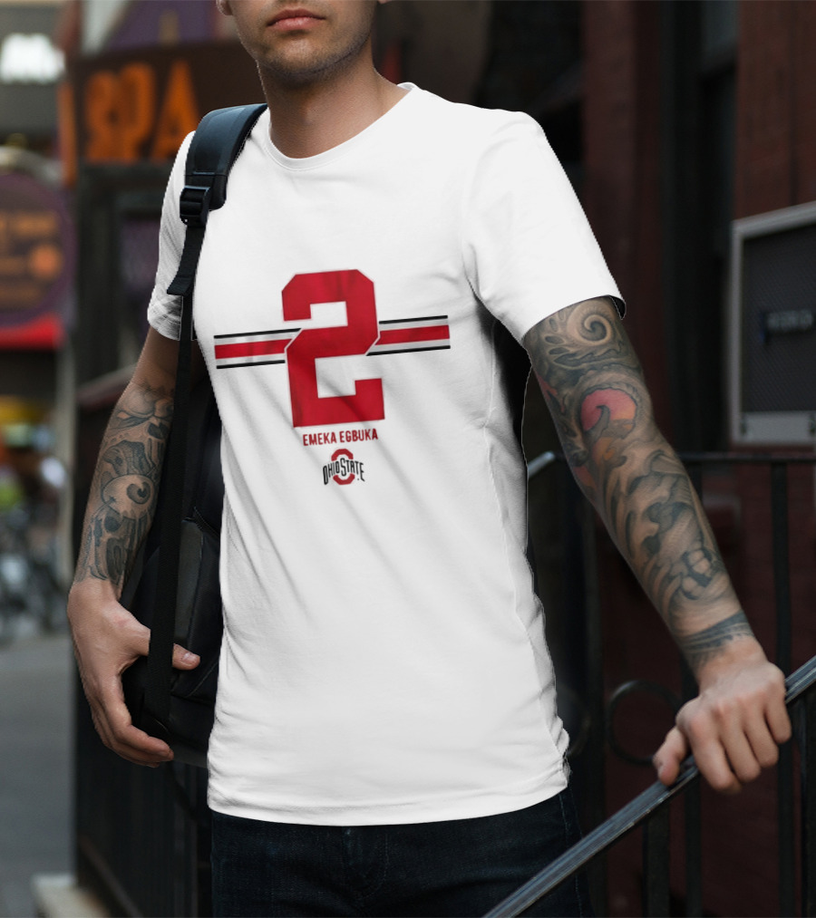 Emeka Egbuka Ohio State Football Number 2 Red Stripe T-Shirt