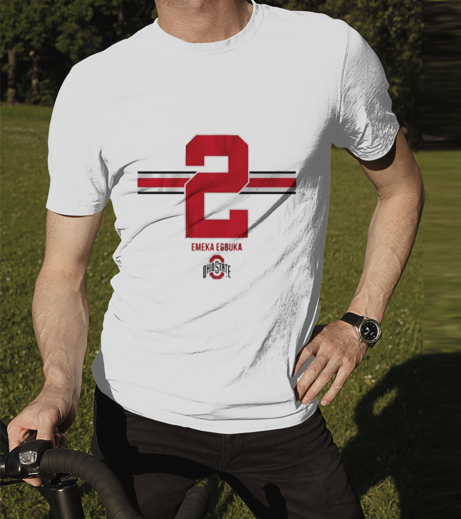 Emeka Egbuka Ohio State Football Number 2 Red Stripe T-Shirt