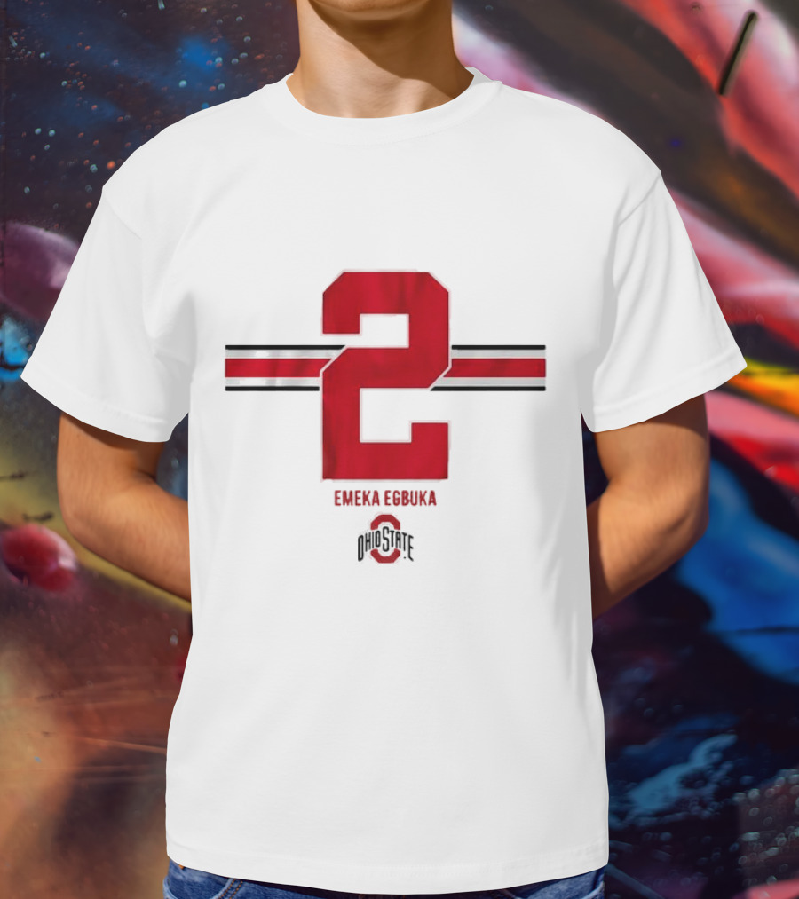 Emeka Egbuka Ohio State Football Number 2 Red Stripe T-Shirt