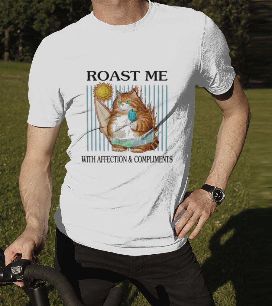 Roast Me Cat With Affection And Compliments Surfing Ice Cream Sun T-Shirt