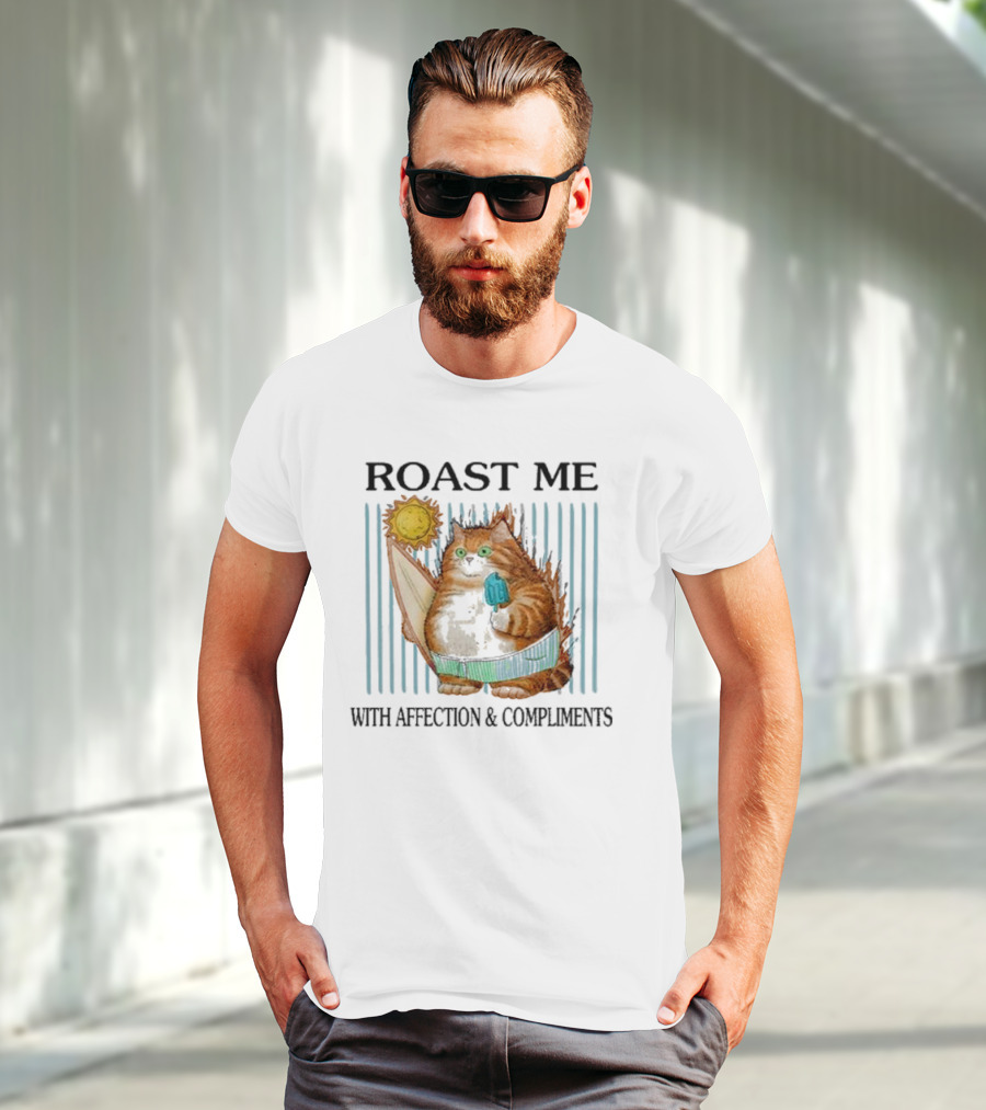 Roast Me Cat With Affection And Compliments Surfing Ice Cream Sun T-Shirt