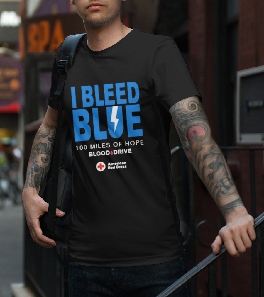 I Bleed Blue 100 Miles Of Hope Blood Drive American Red Cross Lightning T-Shirt
