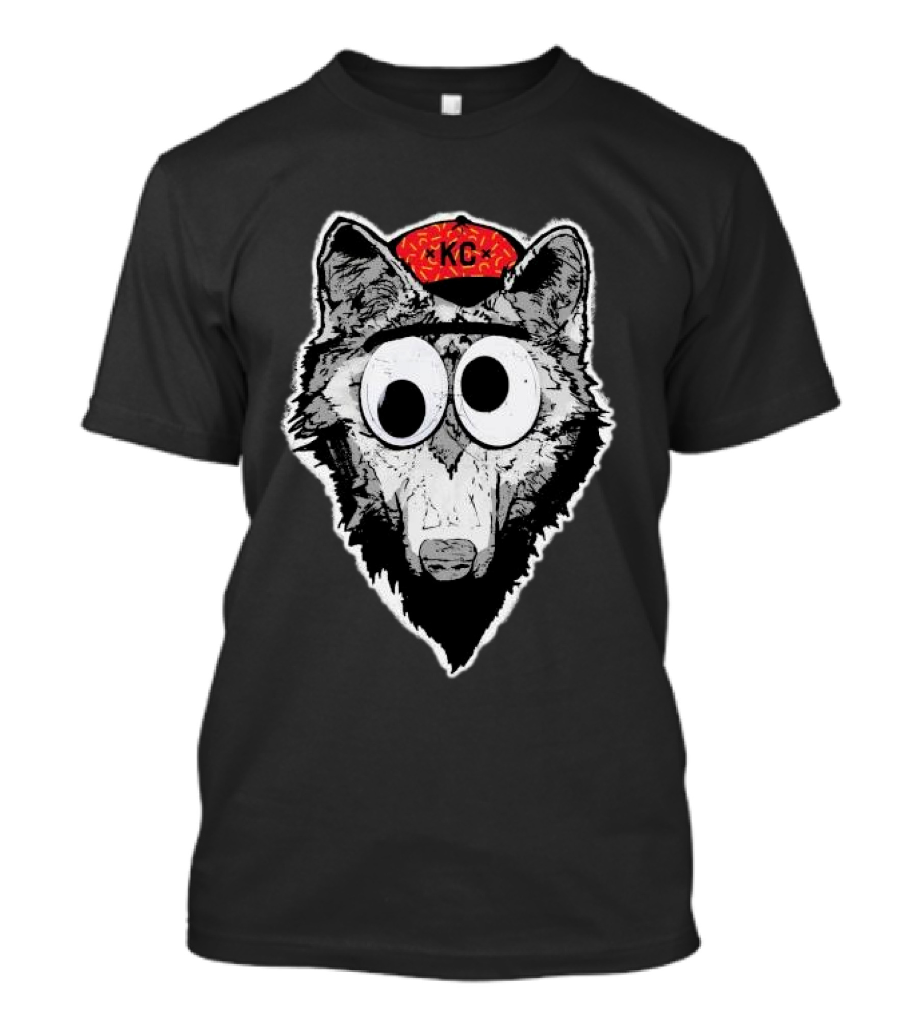 KC Kansas City Wolf Pack Wolves Googly Eyes Red Hat T-Shirt