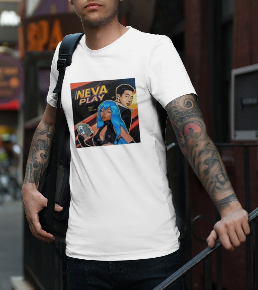 Megan Thee Stallion Neva Play Comic Style Artwork With Blue-Haired Character And Cards T-Shirt