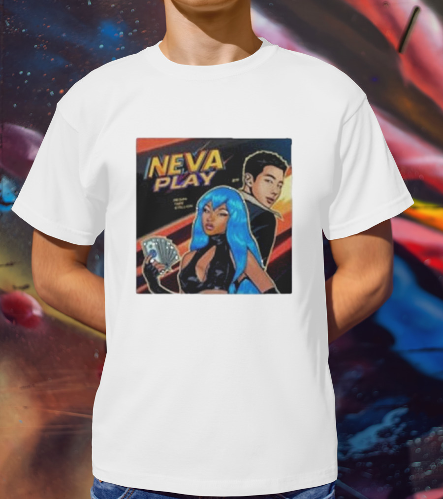 Megan Thee Stallion Neva Play Comic Style Artwork With Blue-Haired Character And Cards T-Shirt
